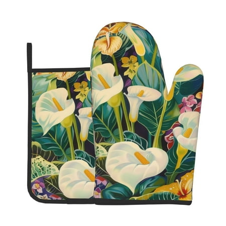 

Bingfone Tropical Floral Jungle Print Oven Mitts Pot Holders Set 2 PCS for Kitchen for Cooking Grilling Baking BBQ Pot Holders Cook Essentials
