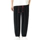 thumbnail image 2 of Pantalones largos de lino con cintura elástica para hombre, pantalones Haren de talla grande, pantalones casuales holgados de lino con cordón ajustable, pantalones para hombre, 2 of 9