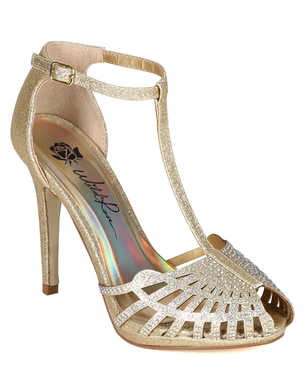 【leticia】VALLETTA01 silver Wild Rose CB40 Women Glitter Leatherette Peep-Toe Caged T