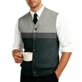 thumbnail image 3 of Men's V-Neck Sleeveless Knit Cardigan Vest Texture Print Button-Down Shirt Black Size L, 3 of 4