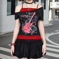 thumbnail image 5 of Vintage Rock Graphics Women's Short Sleeve Crop Top With Edgy Guitar Print Punk Streetwear Fake Two Piece Fitted T-Shirt, 5 of 8