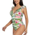 thumbnail image 3 of Fotbe Tropical Flamingo Women's Tummy Control Swimsuits Slimming One Piece Bathing Suit Ruffle Wrap V Neck Swimwear-, 3 of 8
