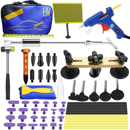 Auto Body Shop Paintless Auto Car Body Dent Removal Kits Remover Set Dent Glue Puller Lifter Body Shop Repair Tools, Tools Bag Included ()