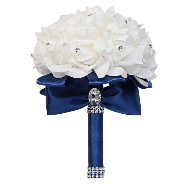 Jumpingount Exquisito ramo de novia para novia: apariencia realista y plástico elegante de bajo mantenimiento. Ropa, zapatos y accesorios Miscelánea azul violáceo