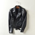 thumbnail image 6 of Joernso Women Jacket Faux Leather Smooth Surface Turn-down Collar Zip-up Zipper And Rivet Decor Long Sleeves Motorcycle Coat Travel Outerwear, 6 of 8