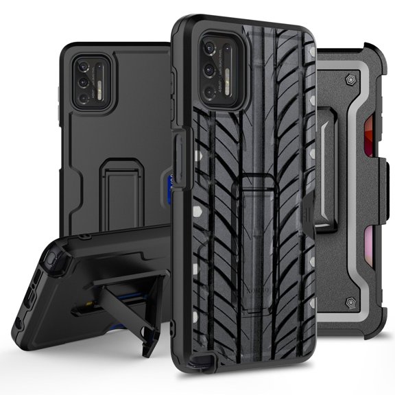 ANJ  Rugged Hybrid Shockproof Case w/Kickstand   Holster Clip Card Slot Cover for Motorola Moto G Stylus (2021 Release) - Tire Track
