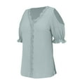thumbnail image 5 of T Shirts For Women Womens Tops Summer Lace V Neck Plain Lace Elegant Shirt Fashion Solid Color Elegant Blouse Short Sleeve Comfy Soft Tee, 5 of 7