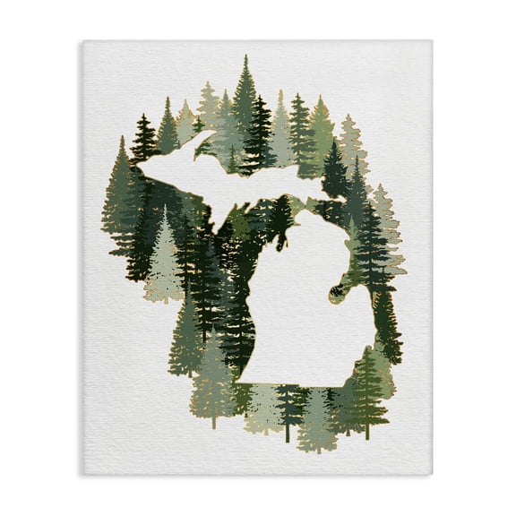 Stupell Industries Farmhouse Michigan State Outline Green Pine Tree Forest Canvas Art, 16 x 20, by Ziwei Li