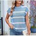 thumbnail image 6 of Deliqiba Women Cap Sleeve Tank Tops Striped Crew Neck Casual Loose Fit Spring Summer Pullover Knit Sweater Vest Blue & White M, 6 of 7