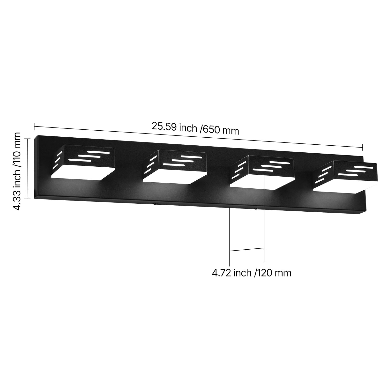 VEVOR 4-Light LED Modern Vanity Light Fixtures,25.59-Inch,Black Finish Bathroom Wall Lighting Fixture Over Mirror, with IP44 Waterproof, for Bathroom, Living Room, Bedroom, Hallway, Cool White 6000K
