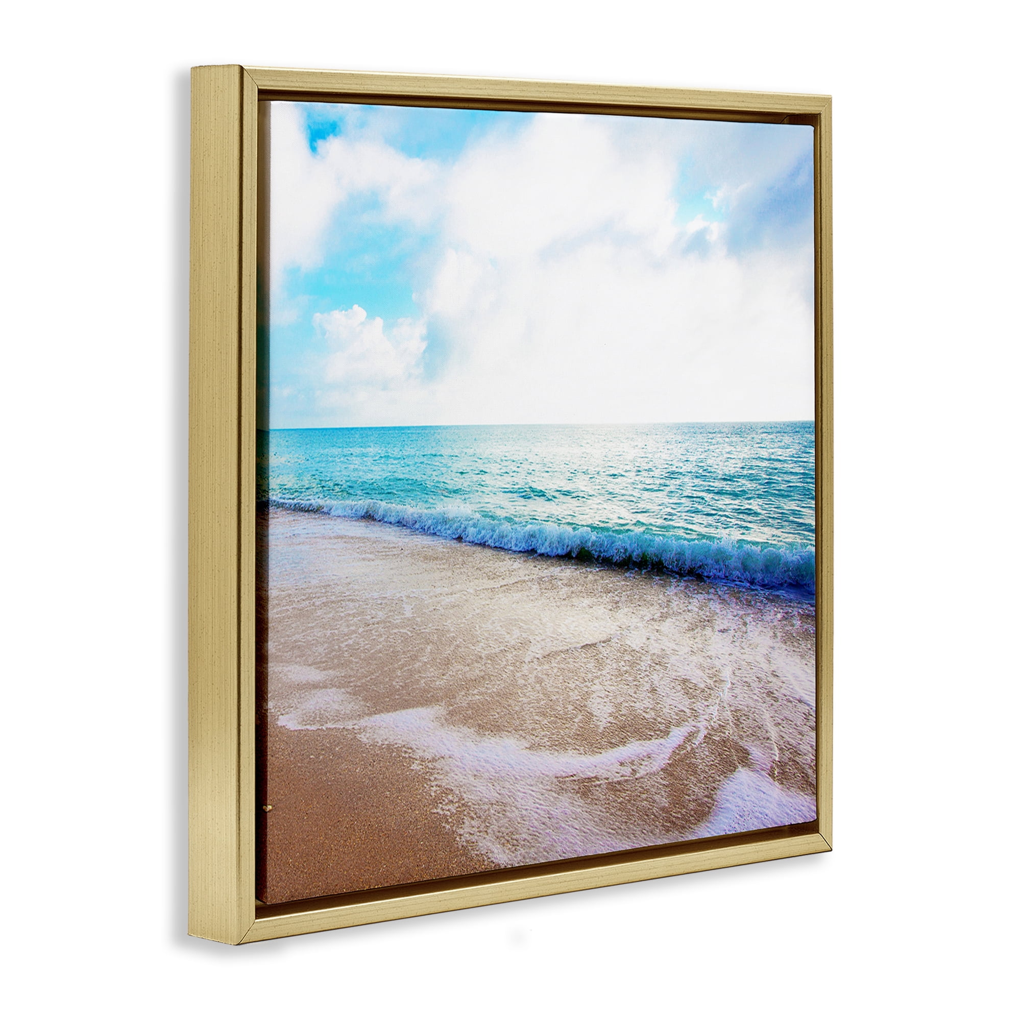 Stupell Industries Billowing Beach Wave Nautical & Beach Photography Gold Floater Framed Canvas Art Print Wall Art, 18 x 18