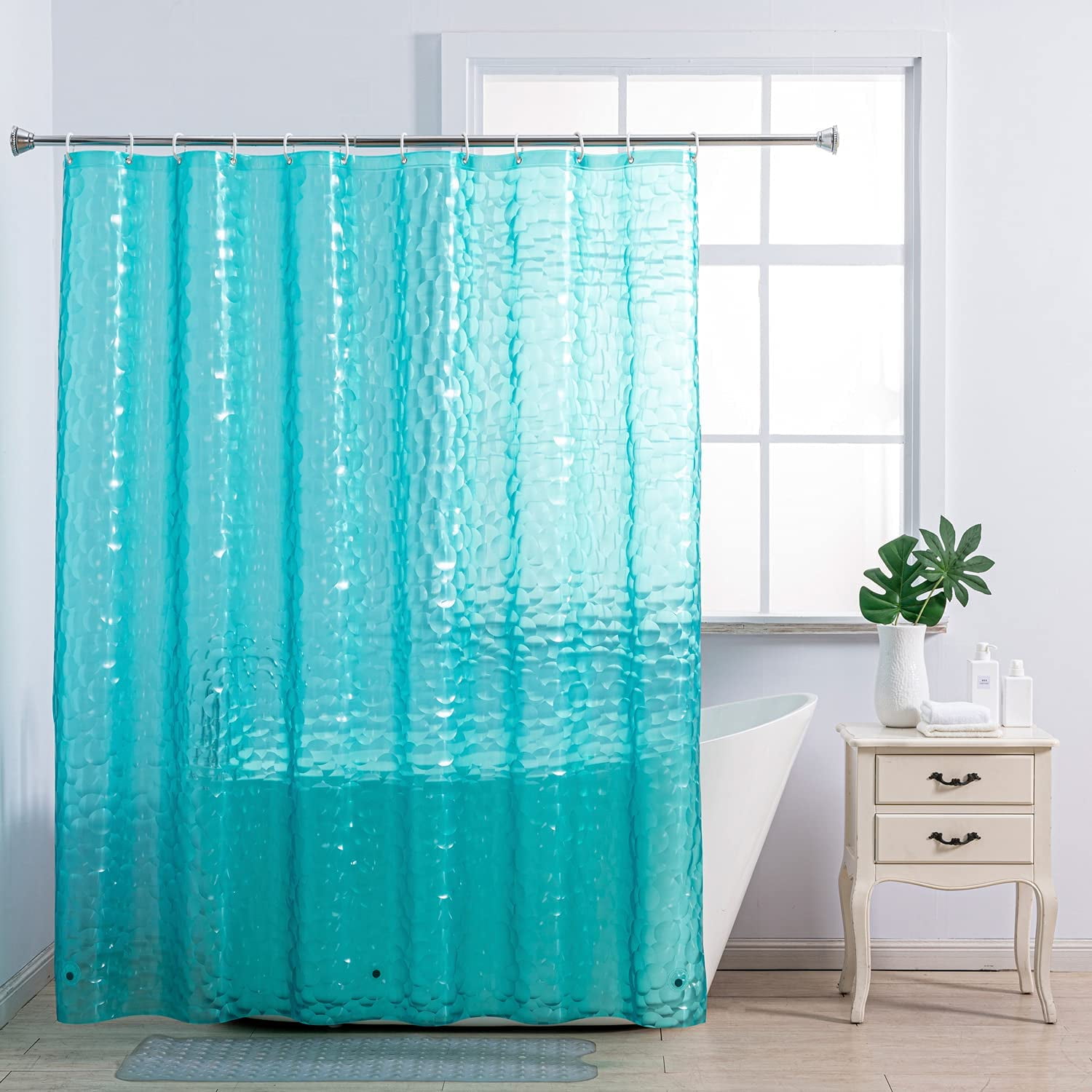 Teal Heavy Duty Magnetized Shower Curtain Liner Mildew Resistant 