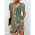 thumbnail image 2 of Vestido de mujer de manga corta con cuello redondo, estilo bohemio, con estampado floral, para verano, 2 of 3