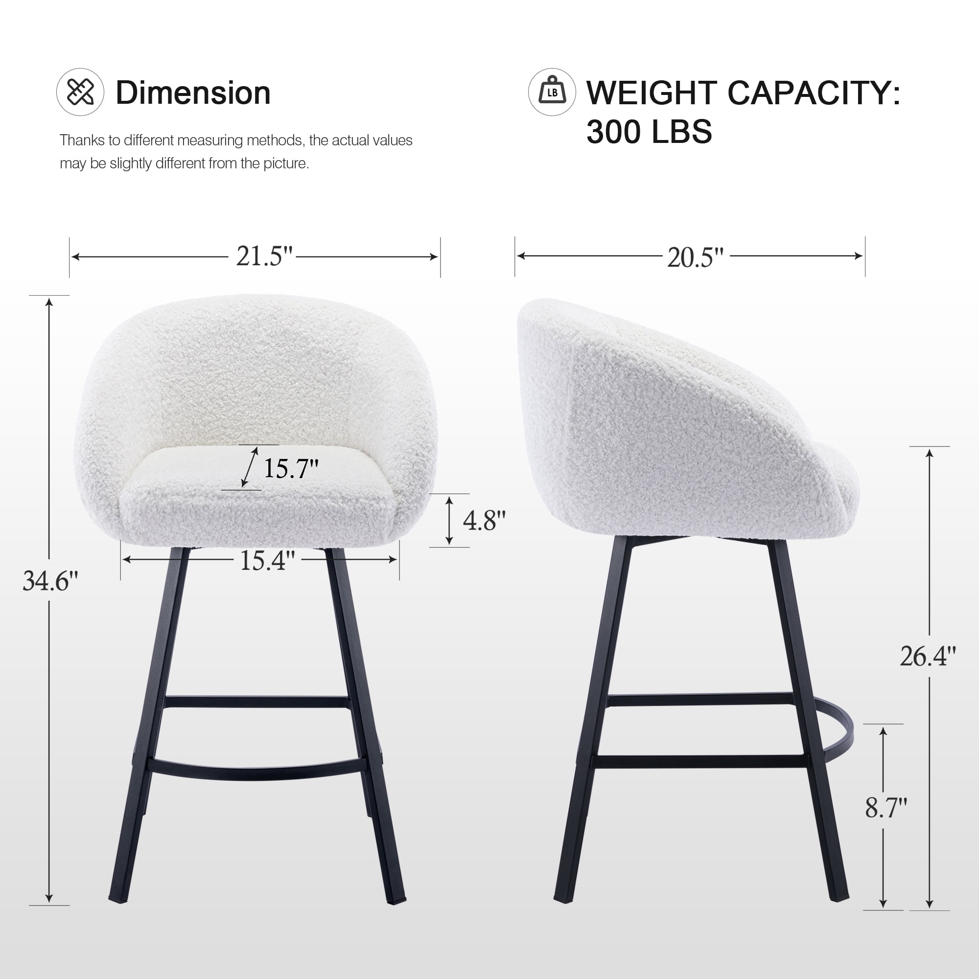 Zesthouse Swivel Counter Height Bar Stools Set of 1, 26.4" Counter Height Sherpa Upholstered Barstools with Barrel Back and Arms, Modern Counter Stool for Pub Kitchen Island, White