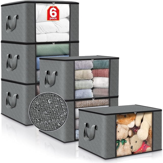Bonbell - Bolsa de Almacenamiento de Ropa de Gran Capacidad 6PCS,Cajas Almacenaje Ropa con Asa Reforzada,Tela Actualizada y Ventana Visible,Bolsa para Guardar Edredones,Cajas organizadores para closet