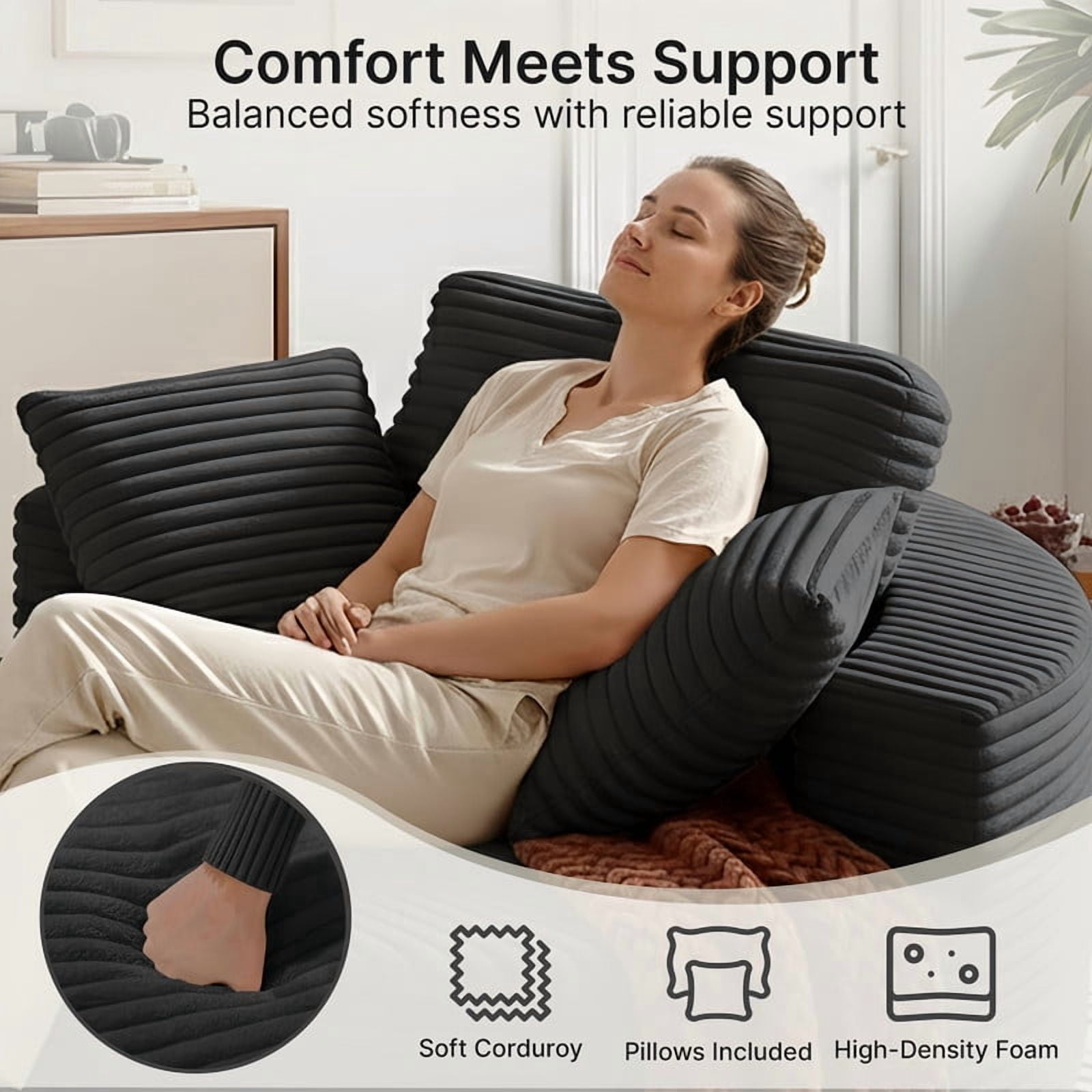 55''W Oversized Indoor Round Reading Armchair, Corduroy Upholstered Chaise Lounge, Single Lazy Sofa Chair