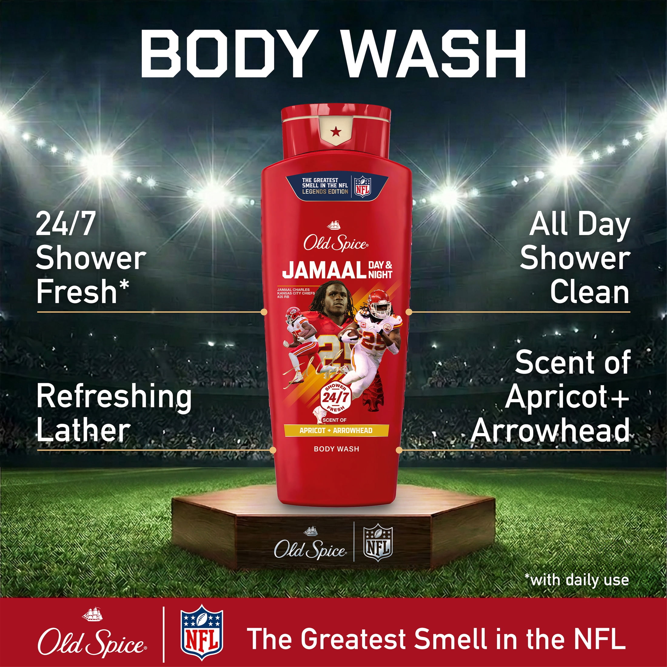 Old Spice Body Wash for Men, NFL Collection, Jamaal Charles, Scent of Apricot + Arrowhead, 24 fl oz