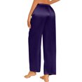 thumbnail image 5 of lmcalzta Womens Satin Silk Pants Drawstring Elastic Waist Wide Leg Pajama Pants Summer Homewear Trousers, 5 of 7