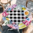 thumbnail image 4 of Round Table Cover 45-54 Inch Easter Eggs Waterproof Reusable Table Cloth Round Fitted Vinyl Tablecloth with Elastic Edged for Parties Outdoors, Spring Floral Berry Leaves Botanical Black Plaid, 4 of 6