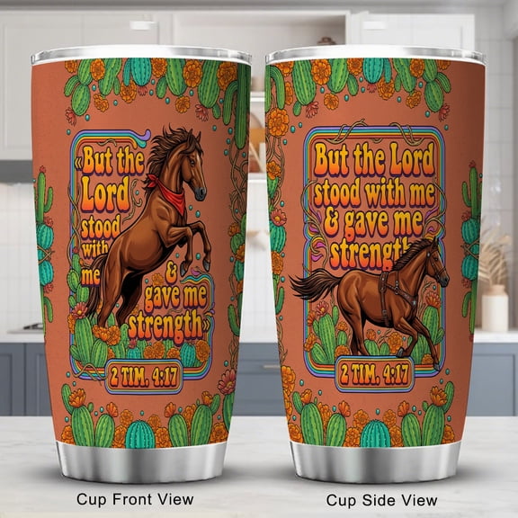 Christian Tumbler 20oz for Men & Women Green Lord Stood with Me Inspirational Religious Gift with Lid