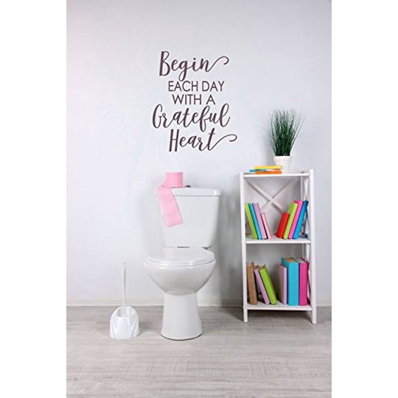 Begin Each Day Grateful Wall Letters Decor Vinyl Decals Stickers Quote 23x19-Inch Eggplant