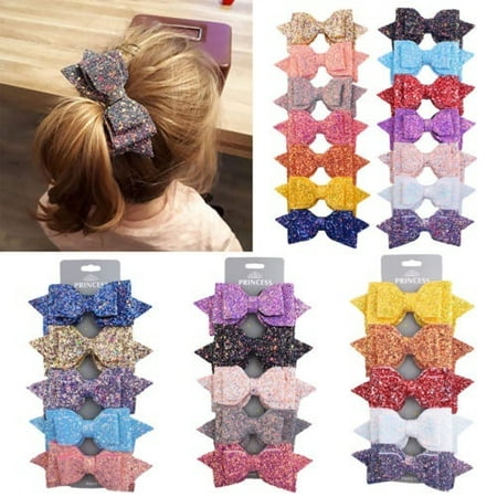 5PCS Wholesale Baby Kid Girl Large Hair Bows Sequin Alligator Clips Headwear