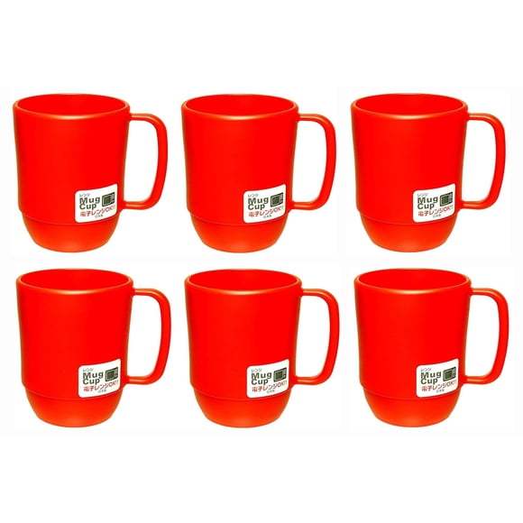 Taza JapanBargain de plástico, 350 ml, sin BPA, irrompible, roja, 6 unidades