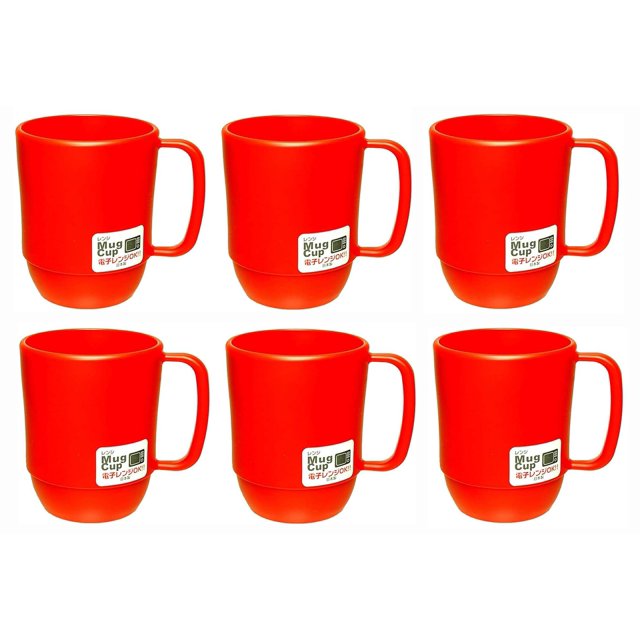 Taza JapanBargain de plástico, 350 ml, sin BPA, irrompible, roja, 6 unidades