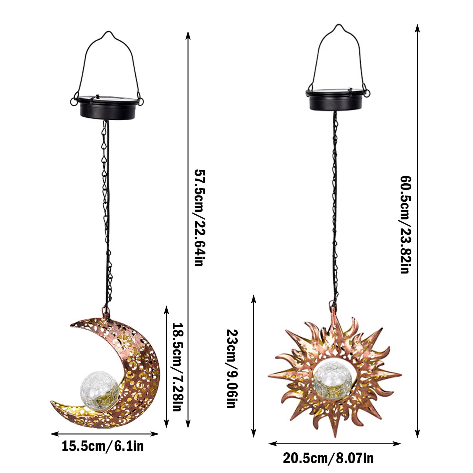 Lumifun Hanging Sun Lanterns with Crackle Glass Ball LED, Outdoor Waterproof Solar Lights Garden Decor, for Yard Front Porch Lawn Driveway Patio Backyard Pathway Gardening Gift