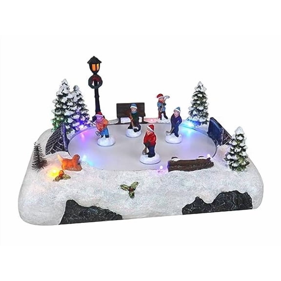 Christmas Village Tabletop Hockey Skating Rink - Animated Musical Pre-lit Winter Snow Village - Perfect Addition to Your Christmas Indoor Home Decorations - Great Centerpiece for Your Collection