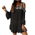 thumbnail image 2 of Blmnix Women's Dresses Lace Dress Cotton Linen Shift Petticoat Black Long Sleeve Square Neckline Dress for Women,Free Size, 2 of 6