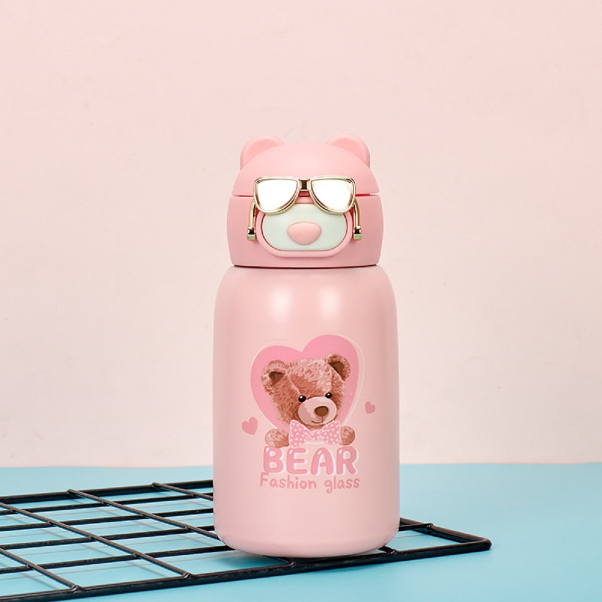 550ML Cute Bear Thermos Water Bottle With Straw For Kids Baby