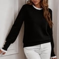 thumbnail image 4 of Dpjklzsn Women's Cotton Knit Crewneck Sweater, Lace Trim Long Sleeve Pullover with Decorative Button Cuffs, 4 of 9