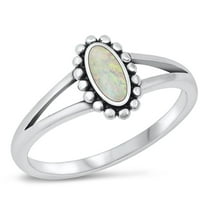CHOOSE YOUR COLOR Bali Oval White Simulated Opal Ring .925 Sterling Silver Band CZ Female Size 8