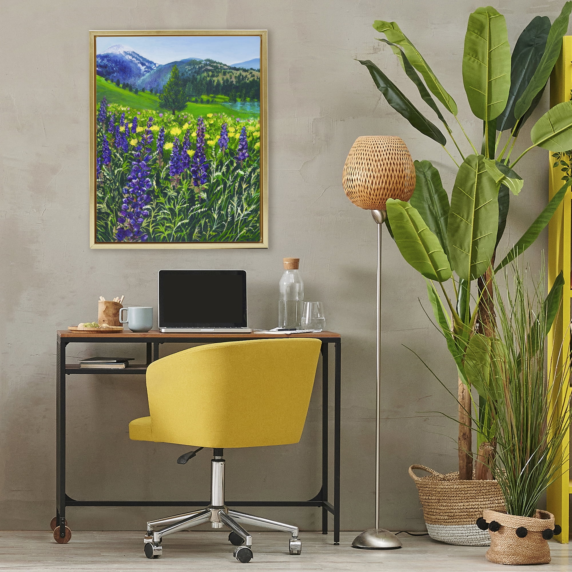 Stupell Industries Flower Speckled Valley Gold Framed Floater Canvas Wall Art, design by Lee Ann Zirbes