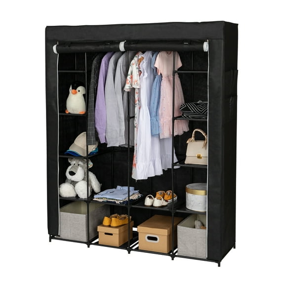Non Woven Wardrobe Portable Closet Organizer Storage, Wardrobe Closet with Non-Woven Fabric 14 Shelves, Easy to Assemble,Black