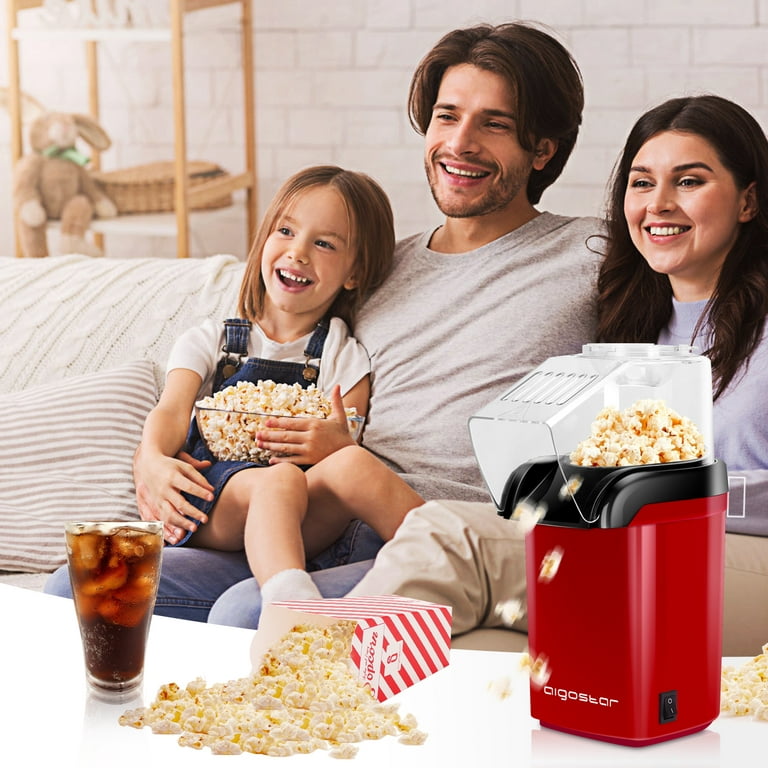 Aigostar Popcorn Maker Machine Hot Air Popcorn Popper with Measuring Cup &  Popcorn Bag, 2 Minutes Fast, No Oil Healthy Snacks for Kids Adults, Red 
