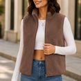 thumbnail image 2 of Karight Women's Fleece Vest Zip Up Stand Collar Sleeveless Lightweight Winter Warm Coat with Double-Sided Sherpa, 2 of 7