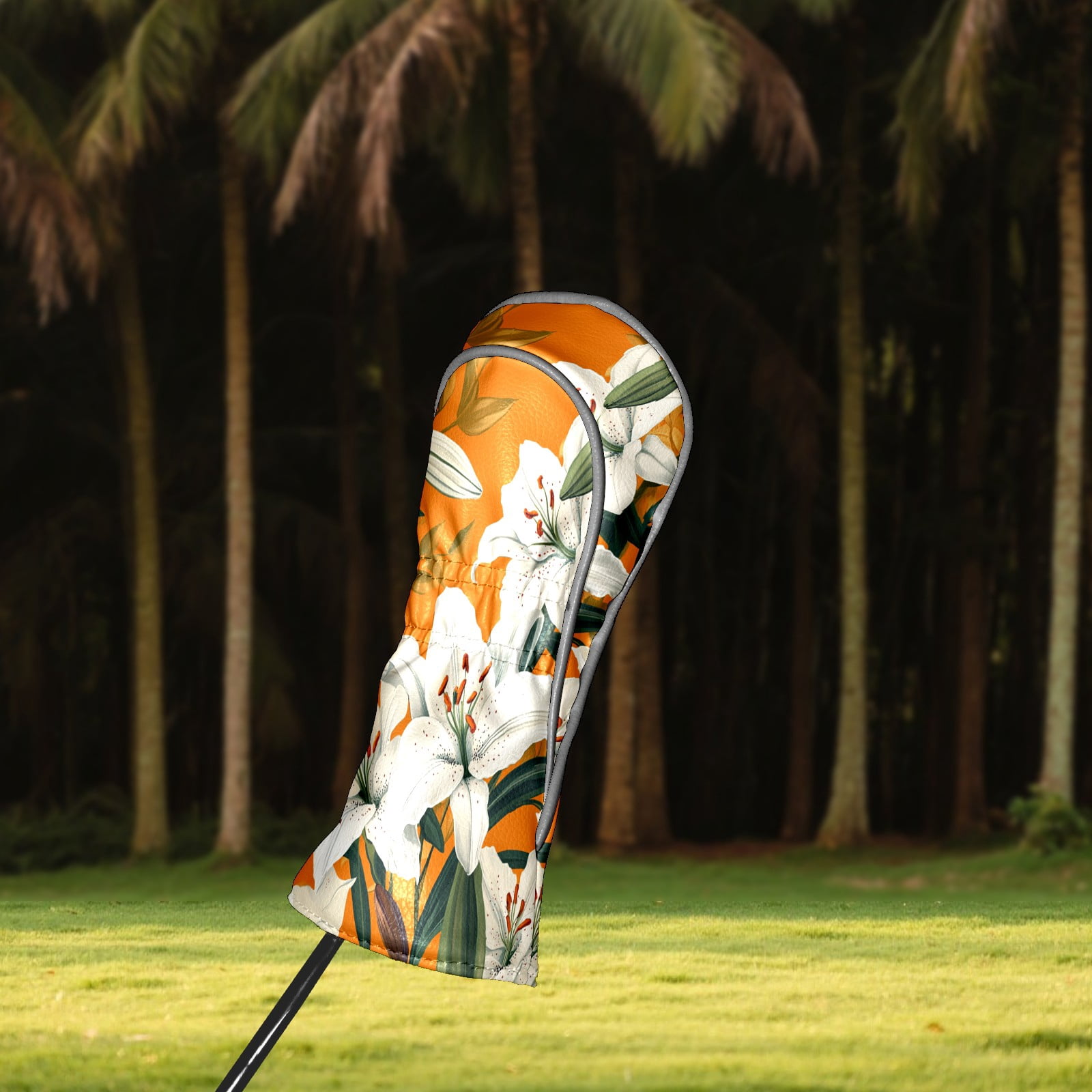 Golf Club Covers PU Leather Waterproof Head Covers for Fairway Woods Hybrids Lily Flowers