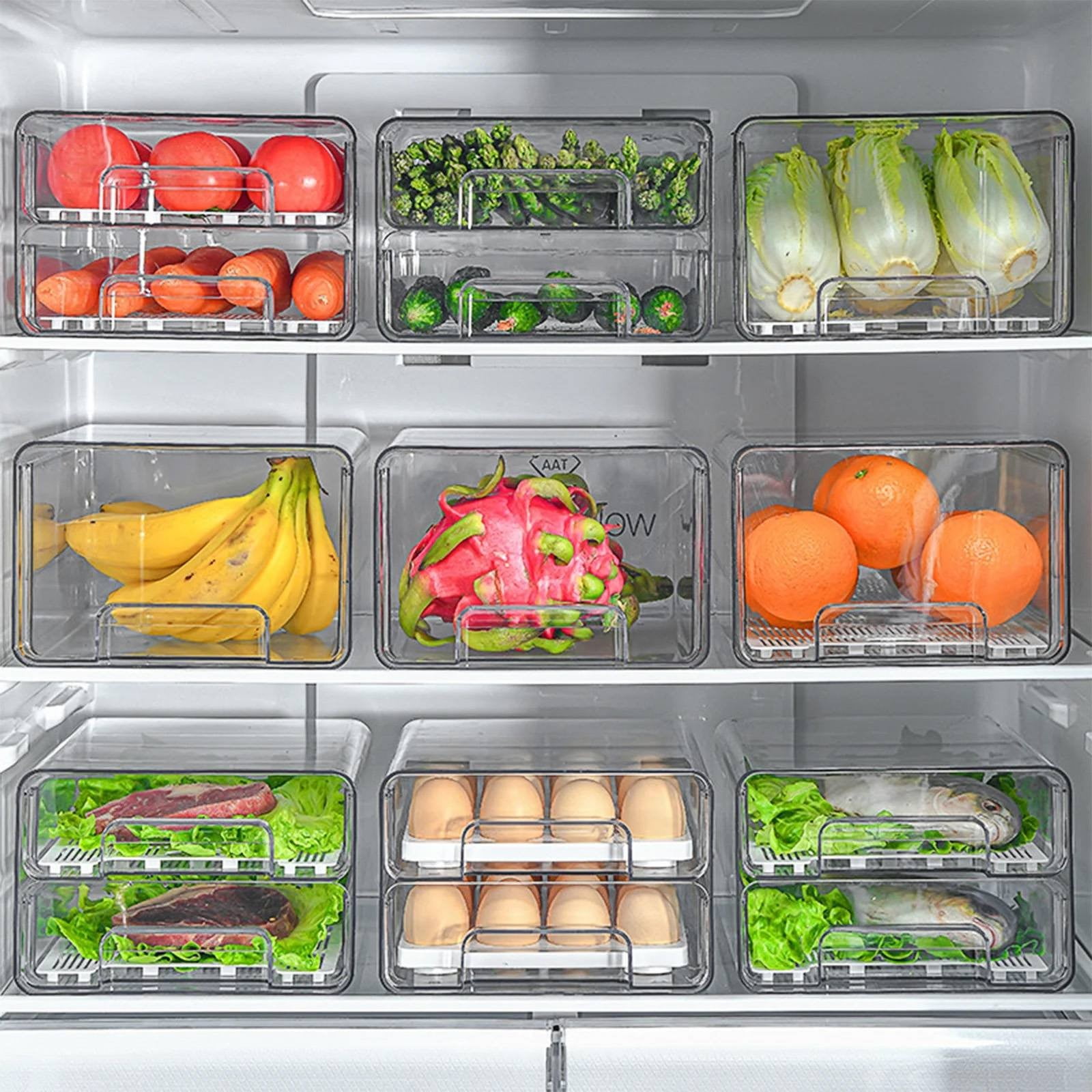 Tswift Stackable Pull-Out Fridge Organizer Drawer with Vent Lid & Drain Tray, Clear Plastic Produce Saver for Fruit, Veg, Deli, Freezer & Pantry, Bpa-Free, 12.5"X6.7"X5.5", 1 Storage Box