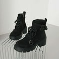 thumbnail image 6 of Black Women'S Fashion Boots Versatile Short Solid Color Round Toe Front Lace-Up Thick Heel Mid-Heel For Outdoor Leisure, 6 of 9
