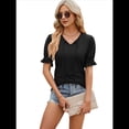 thumbnail image 3 of Blusas Lindas con Mangas Abullonadas para Mujer, Camisetas de Verano Ajustadas con Cuello en V, Blusas de Moda Y2k para Salir, Blusas Casuales, Camisetas Tipo Túnica Negro XXL, 3 of 7