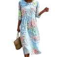 thumbnail image 2 of VBVC Women's and Women's Plus 3/4 Sleeve Midi Dress, Summer Casual Crew Neck Dress For Women, Ladies' Loose Fit Floral Dress with Pockets,Light Blue,S-5XL, 2 of 6