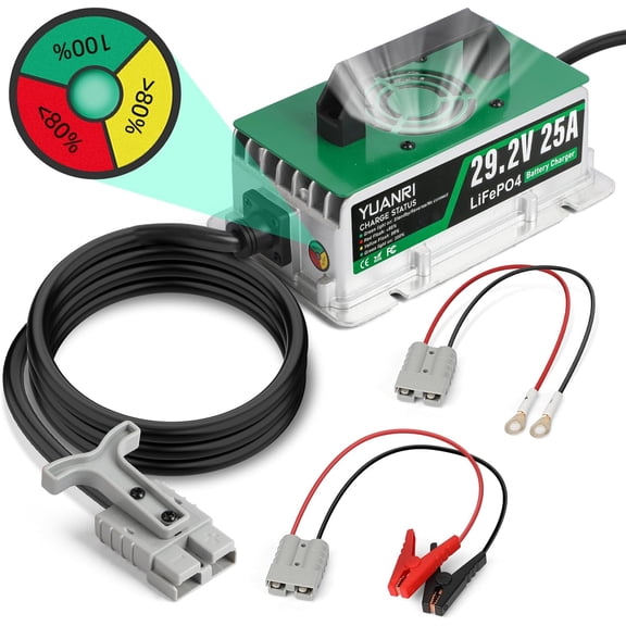 24V 25A LiFePO4 Battery Charger, IP67 Waterproof 29.2V Lithium Battery Charger