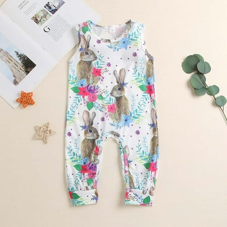 

YWDJ 0-24 Months Easter Baby Girl Clothes Toddler Childrens Trousers One-piece Romper Easter Bunny Print Childrens Clothing Graphic Bunny Gnomes Easter Eggs Printing Sleeveless Casual Summer Spring