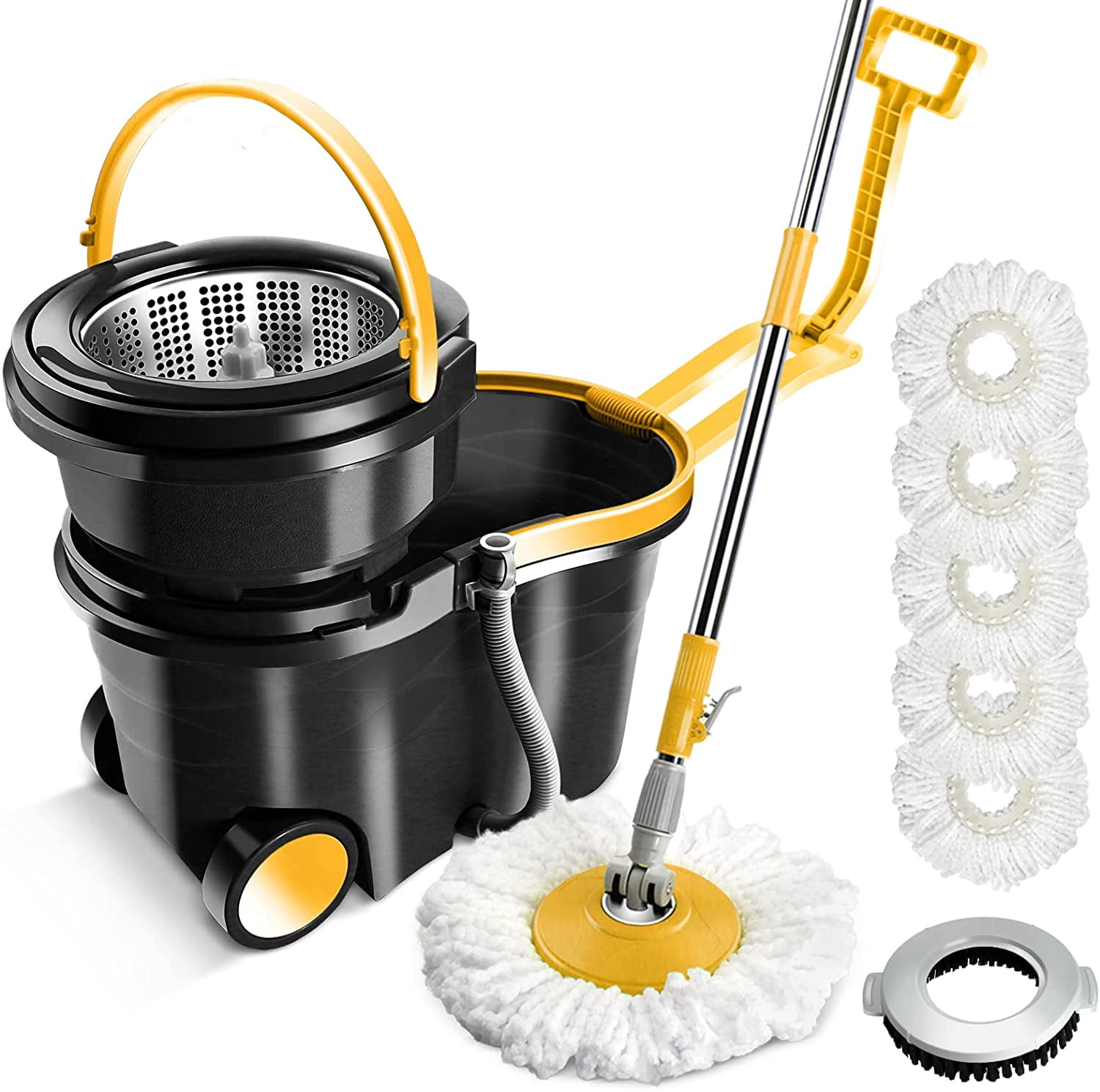 Spin Mop and Bucket with Wringer Set，Mop and Bucket Set for Floor Cleaning  with 3 Mop Refills 61 inches Telescoping Mop Rod for Office and Home use
