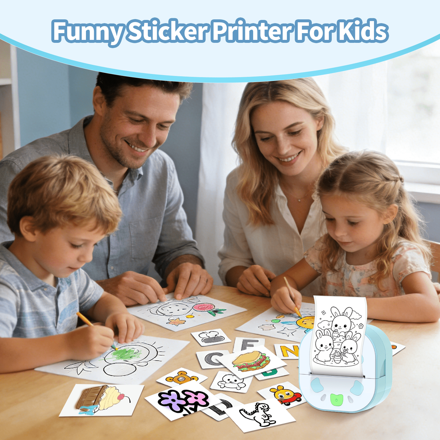 Mini Sticker Printer with 3 Roll Paper, Portable Bluetooth Inkless Printpods, School Supplies Pocket Sticker Maker for Kids Compatible with iOS&Android,Study Notes,Learning Assistance, Journal, Gift