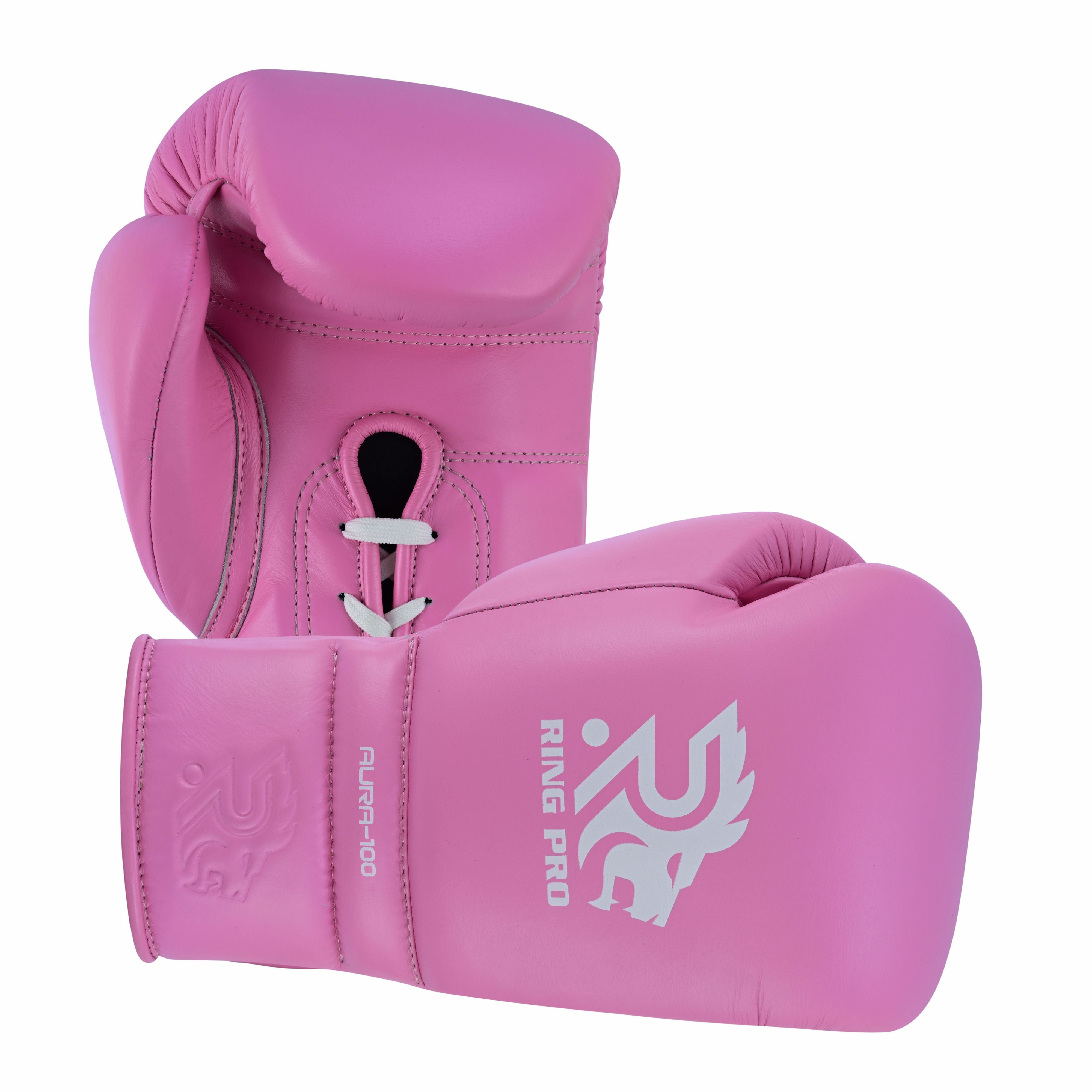 Ring Pro Sports Aura-100 Series Boxing Glove Made of Genuine Cowhide Leather for Boxing & MMA - Pink 14 oz