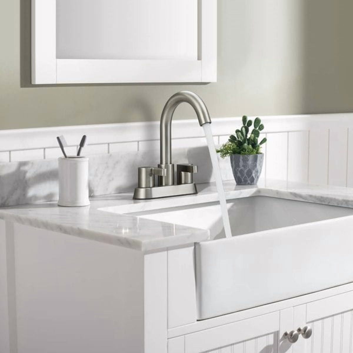 2-Handle Brushed Nickel Bathroom Faucet, 4" Centerset 3-Hole Vanity Sink Faucet