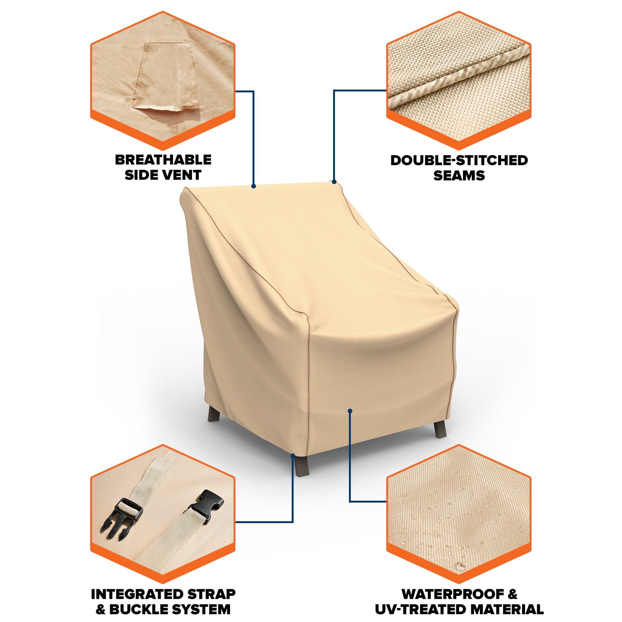 Budge Small Beige Patio Outdoor Chair Cover, Sedona